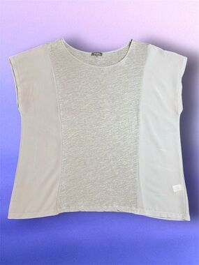 Neiman Marcus Linen Blend Light Grey Blue Short Sleeve Panel Shirt est sz M-L